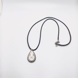 Vintage Sterling Silver Chased Engraved Locket Black Cord Necklace